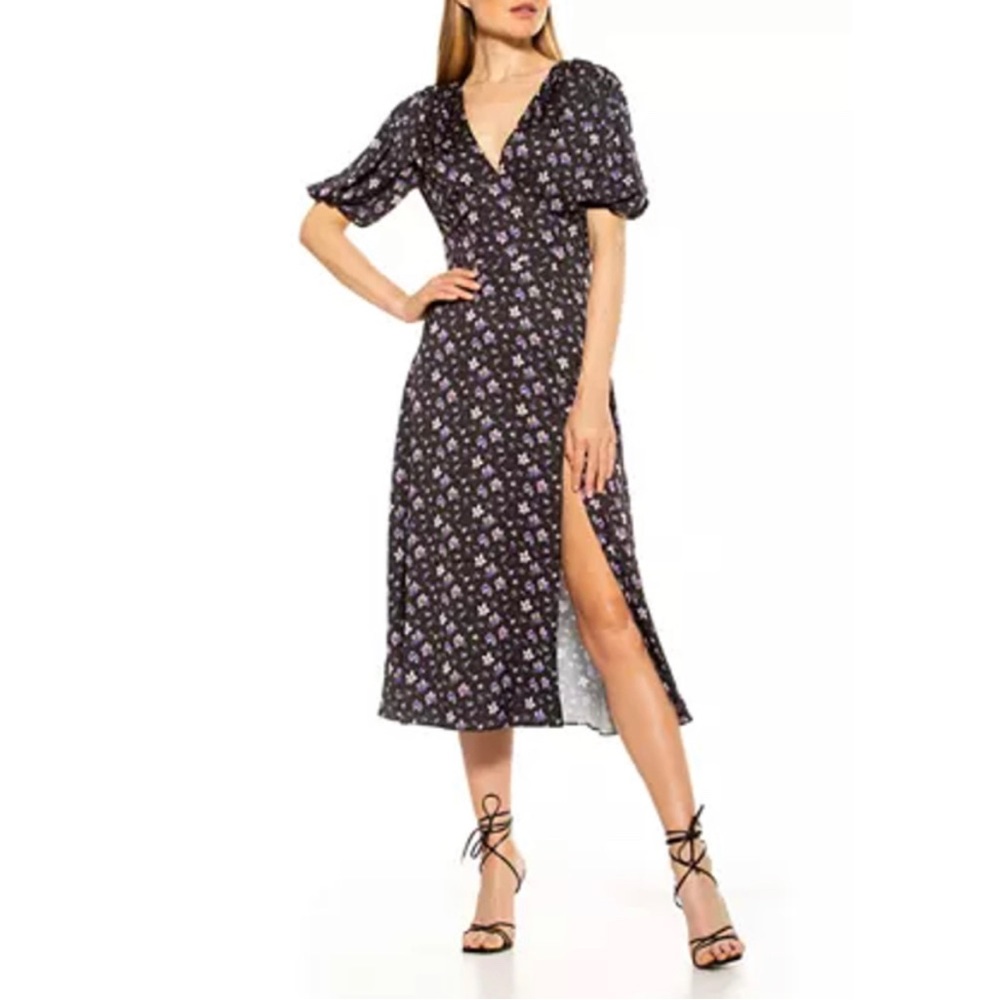 Alexia Admor Nola V Neck Puff Sleeve Fit And Flare